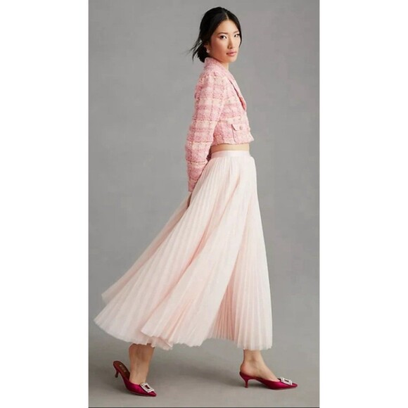 Anthropologie Dresses & Skirts - Anthropologie Hutch Maxi Skirt Women Pink Retro Preppy Pleated Tulle Size XS New
